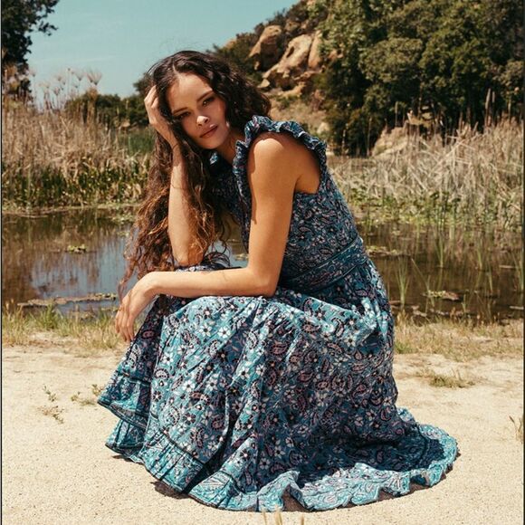 Cleobella Autumn Midi Dress Paisley Print Blue M - Picture 2 of 8